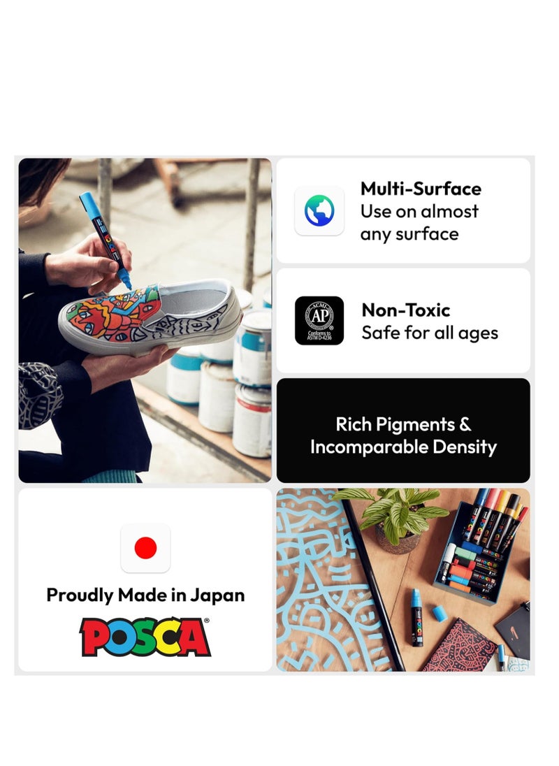 POSCA 16 Colors  Paint Marker Pen (PC-1M), Extra Fine 0.7 mm  for Rock Painting, Fabric, Glass, Metal, and Graffiti.  - Image 4
