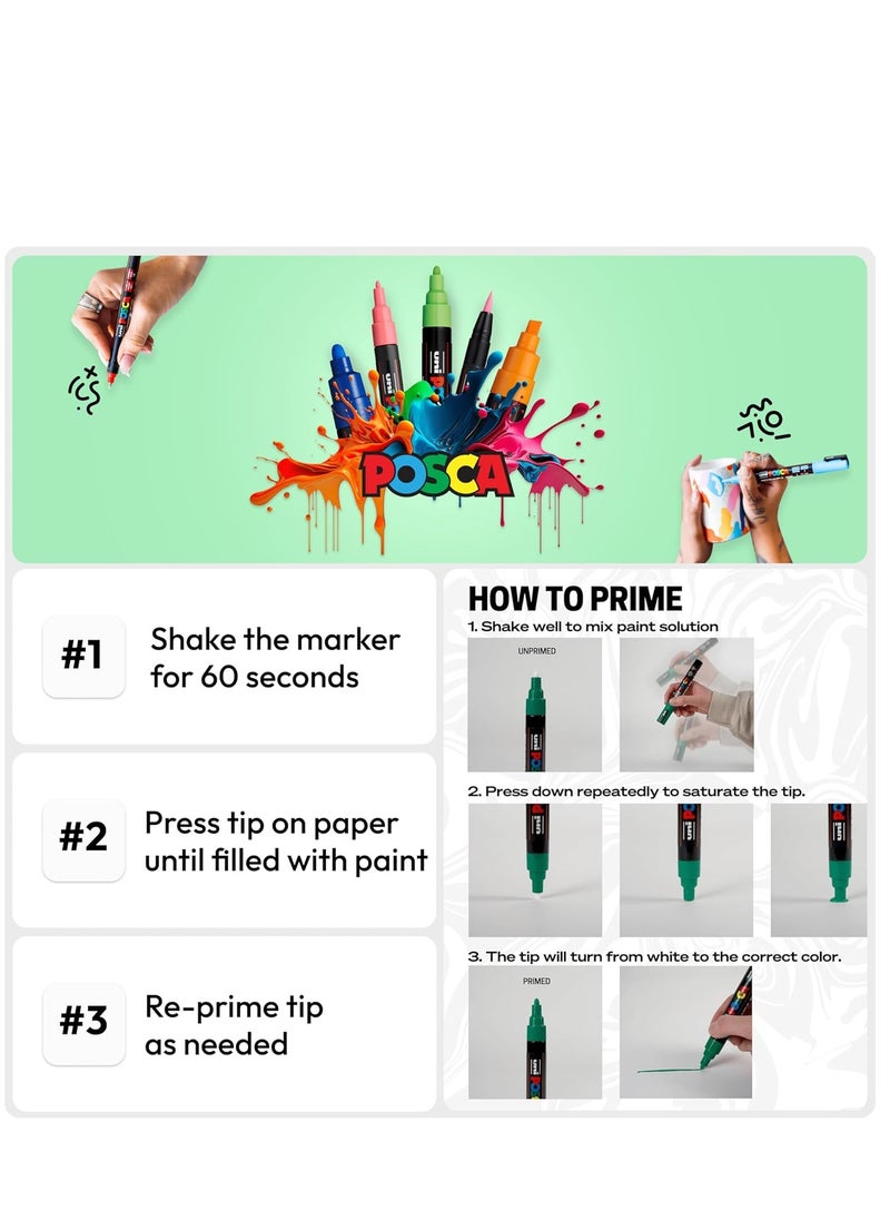 POSCA 16 Colors  Paint Marker Pen (PC-1M), Extra Fine 0.7 mm  for Rock Painting, Fabric, Glass, Metal, and Graffiti.  - Image 5