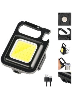 Cob small flashlights, 800lumens bright rechargeable keychain mini flashlight 3 light modes portable pocket light with folding bracket bottle opener and magnet base for fishing, walking and camping