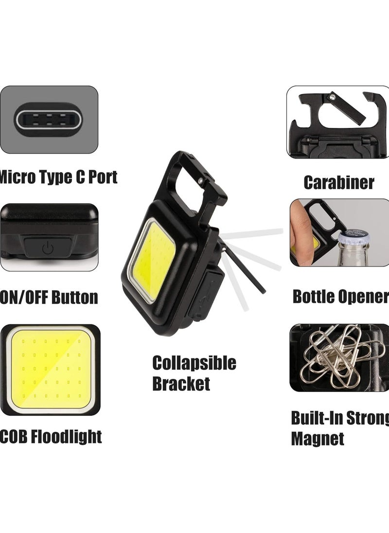 Generic - Cob small flashlights, 800lumens bright rechargeable keychain mini flashlight 3 light modes portable pocket light with folding bracket bottle opener and magnet base for fishing, walking and camping - Image 1