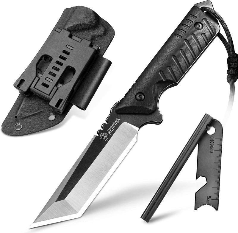 NedFoss Tactical Survival Knife with Fire Starter, Kydex Sheath, 440C Steel Blade, G10 Handle - Camping Gift for Men - Image 1