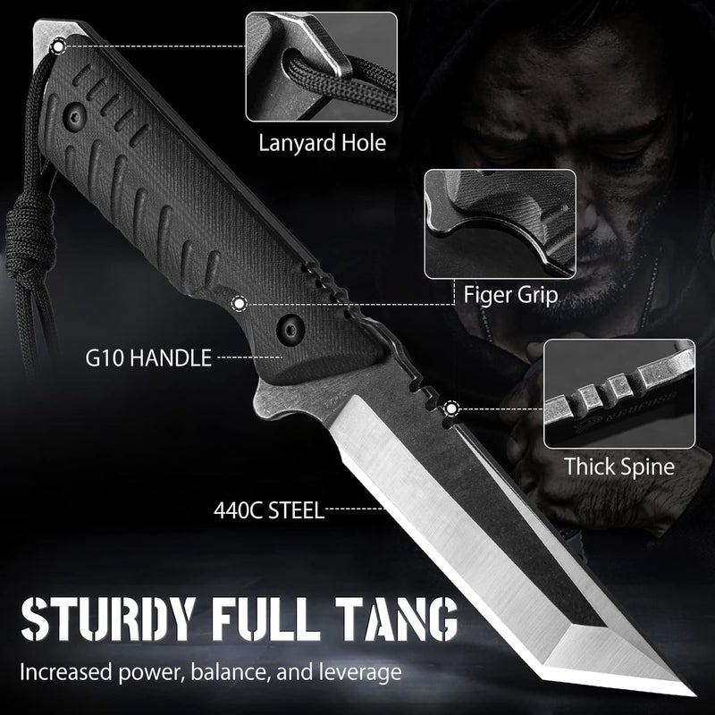 NedFoss Tactical Survival Knife with Fire Starter, Kydex Sheath, 440C Steel Blade, G10 Handle - Camping Gift for Men - Image 3