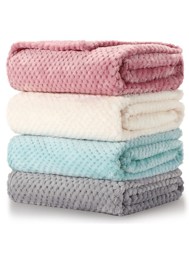 Reginary 4 Pack Fuzzy Blanket 30 x 40'' Waffle Flannel Baby Throw Blankets Warm Nursery & Crib Blankets for Girl & Boy Newborn Infant(Light Blue, Pink, Beige, Gray) - Image 1