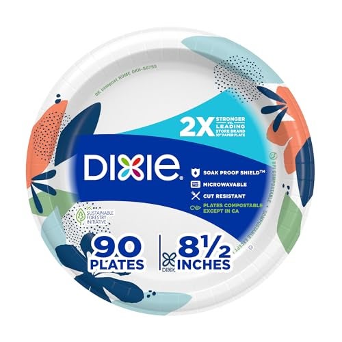 Dixie Medium Paper Plates, 8.5 Inch, 90 Count, 2X Stronger*, Microwave-Safe, Soak-Proof, Cut Resistant, Disposable Plates For Everyday Breakfast, Lunch, & Dinner Meals - Image 1