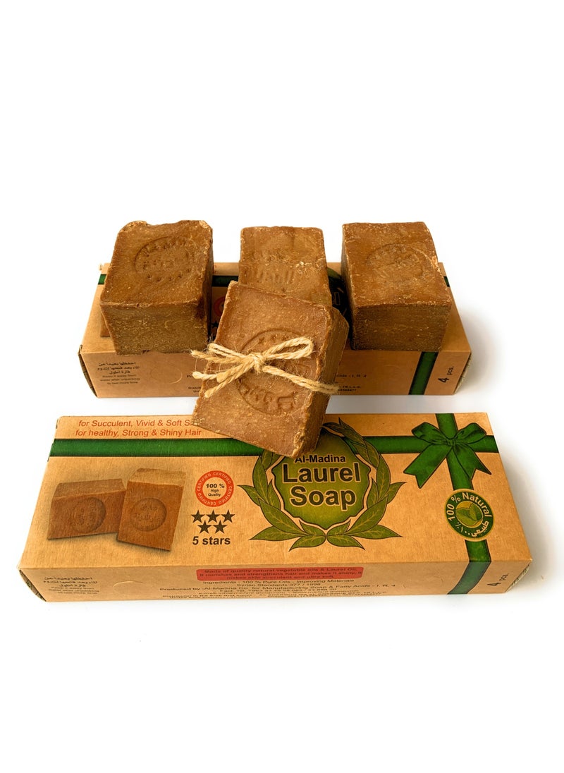 Al-Madinah - Al-Madina Natural Herbal Olive Oil Soap Bar, Original Aleppo Laurel Soap With 100% Olive & Laurel Oils, Classic Handmade Body & Hair Soap,4x190 grams - Image 1