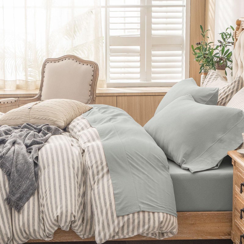 PURE ERA PURE ERA Jersey Knit 4pc Bed Sheet Set 100% T-Shirt Cotton Super Soft Comfy Breathable Fits Mattress Up to 20"" Extra Deep Pocket (Solid Light Grey  King)  - Image 1