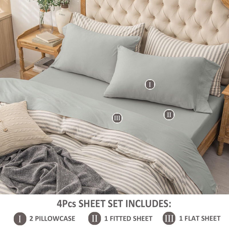 PURE ERA PURE ERA Jersey Knit 4pc Bed Sheet Set 100% T-Shirt Cotton Super Soft Comfy Breathable Fits Mattress Up to 20"" Extra Deep Pocket (Solid Light Grey  King)  - Image 2