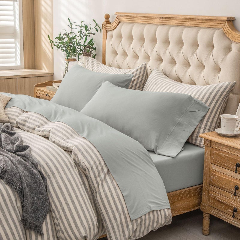 PURE ERA PURE ERA Jersey Knit 4pc Bed Sheet Set 100% T-Shirt Cotton Super Soft Comfy Breathable Fits Mattress Up to 20"" Extra Deep Pocket (Solid Light Grey  King)  - Image 4