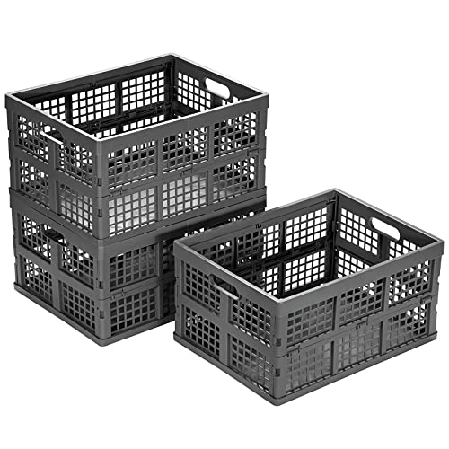 Eslite 34L Large Plastic Folding Storage Crates,Collapsible Crates for Storage,Pack of 3 (Grey) - Image 1