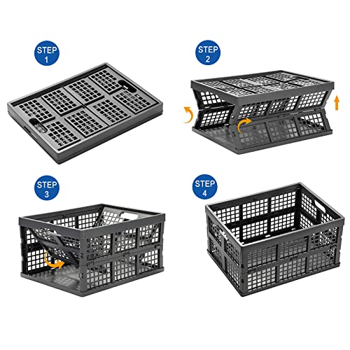 Eslite 34L Large Plastic Folding Storage Crates,Collapsible Crates for Storage,Pack of 3 (Grey) - Image 3