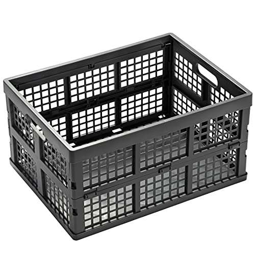 Eslite 34L Large Plastic Folding Storage Crates,Collapsible Crates for Storage,Pack of 3 (Grey) - Image 2