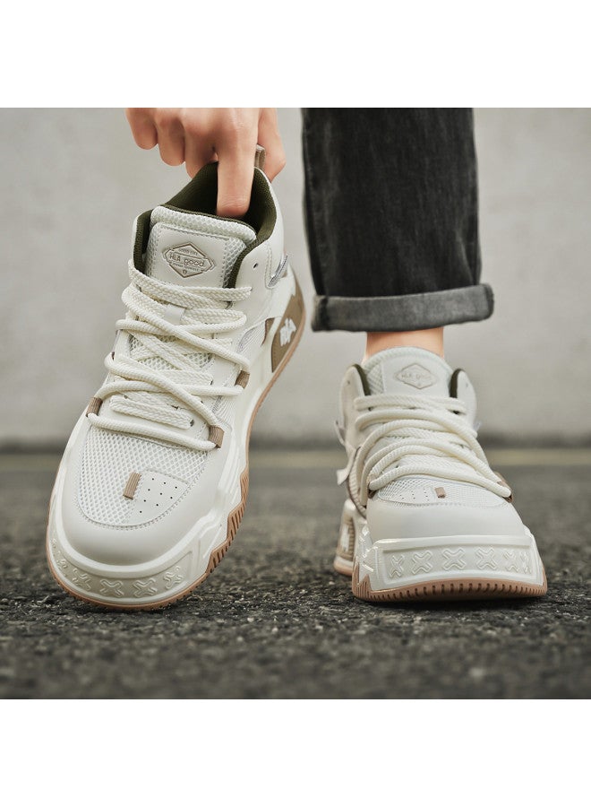 HLA Men's Casual Shoes Classic Color-blocking Mid-top Platform Sneakers, Fashionable And Versatile Trendy White Shoes For Men - Image 5