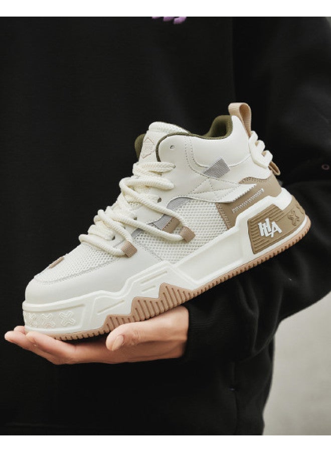 HLA Men's Casual Shoes Classic Color-blocking Mid-top Platform Sneakers, Fashionable And Versatile Trendy White Shoes For Men - Image 1