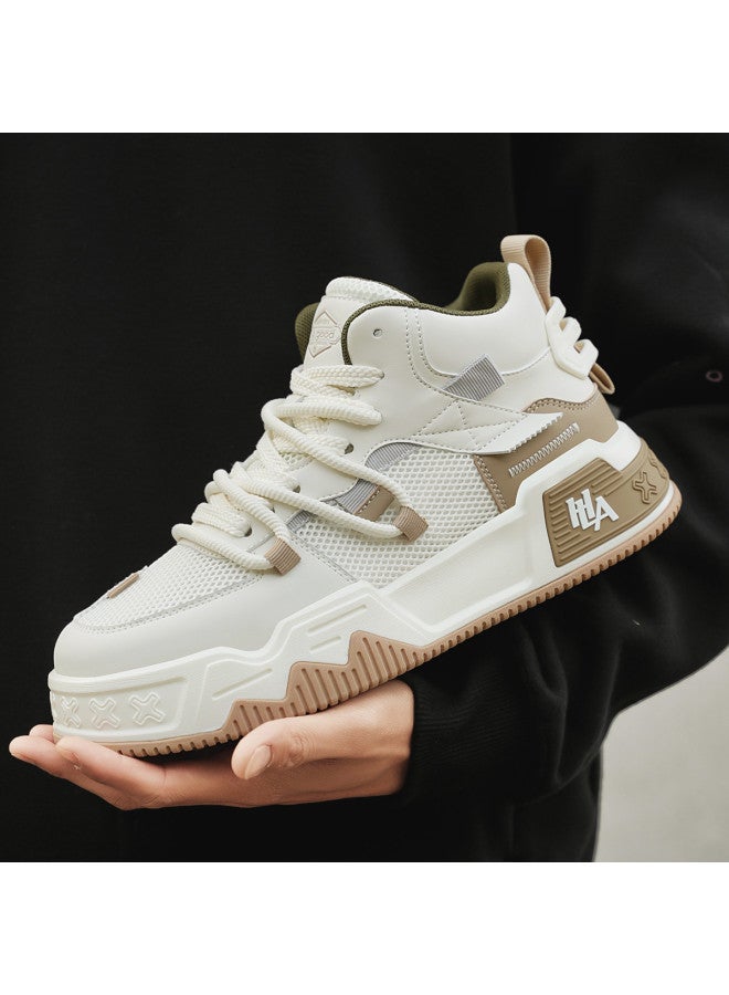 HLA Men's Casual Shoes Classic Color-blocking Mid-top Platform Sneakers, Fashionable And Versatile Trendy White Shoes For Men - Image 2