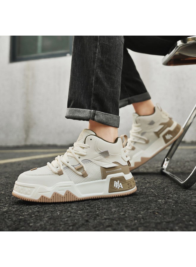 HLA Men's Casual Shoes Classic Color-blocking Mid-top Platform Sneakers, Fashionable And Versatile Trendy White Shoes For Men - Image 4