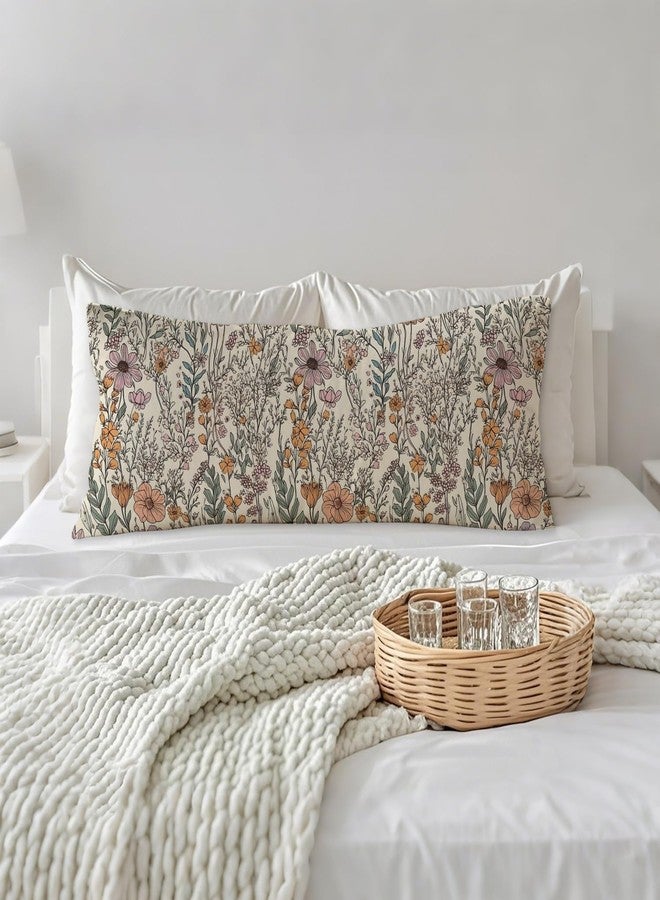 PIUD Vintage Boho Floral 20x54 Body Pillow Cover, Cottagecore Room Decor, Retro Rustic Cottagecore Flowers Aesthetic Decorative Long Body Pillow Cases for Bed Couch - Image 3