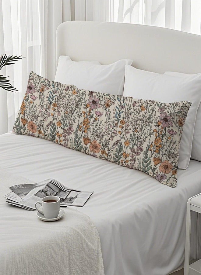 PIUD Vintage Boho Floral 20x54 Body Pillow Cover, Cottagecore Room Decor, Retro Rustic Cottagecore Flowers Aesthetic Decorative Long Body Pillow Cases for Bed Couch - Image 4