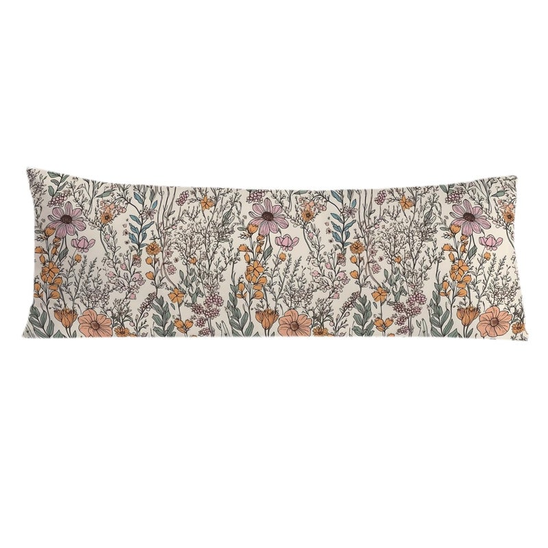 PIUD Vintage Boho Floral 20x54 Body Pillow Cover, Cottagecore Room Decor, Retro Rustic Cottagecore Flowers Aesthetic Decorative Long Body Pillow Cases for Bed Couch - Image 1
