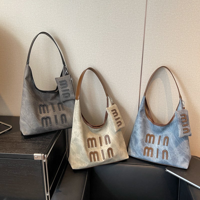 Korean-Style Letter Denim Underarm Bag 2025 Spring New Large Capacity Handbag Texte Crossbody Bag - Image 5
