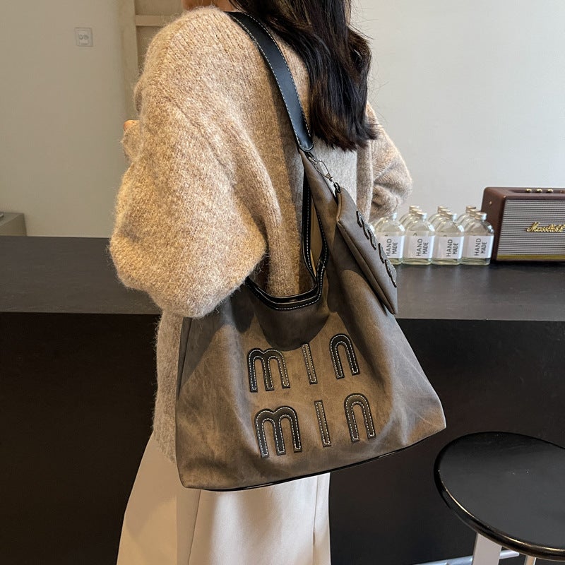 Korean-Style Letter Denim Underarm Bag 2025 Spring New Large Capacity Handbag Texte Crossbody Bag - Image 3