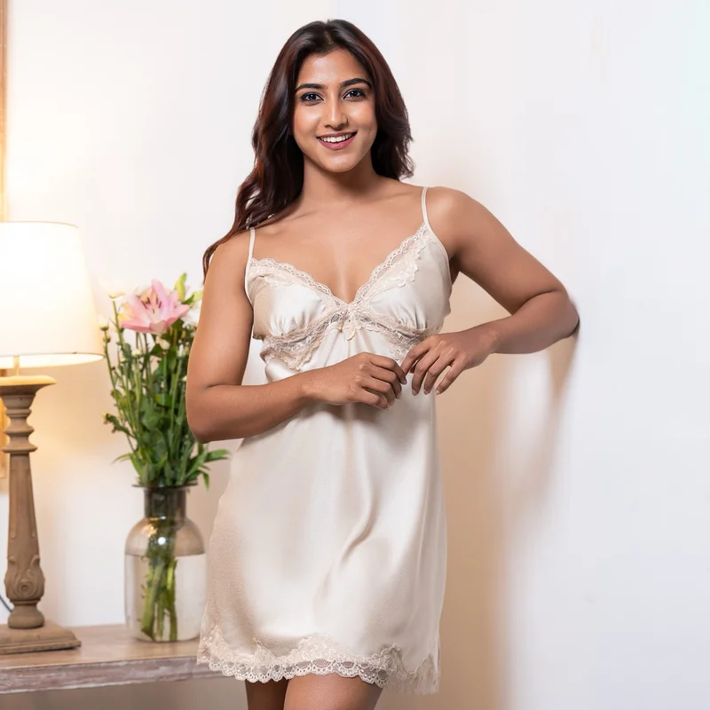 Aadaraya Aadaraya Night Dress Sleeveless Lace Detail