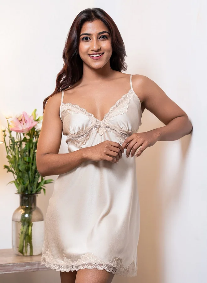 Aadaraya Aadaraya Night Dress Sleeveless Lace Detail