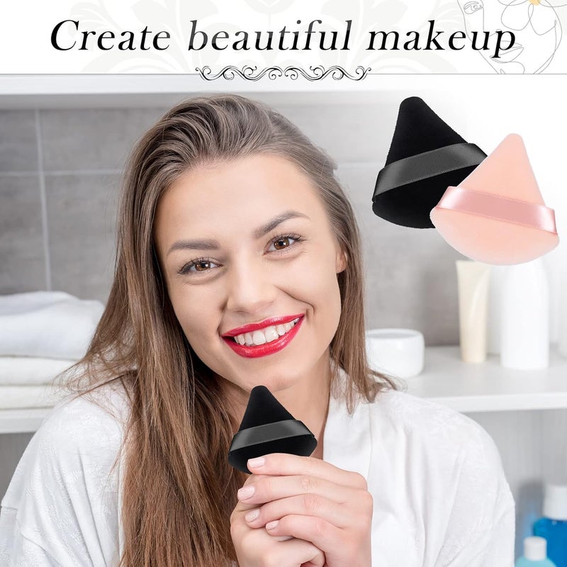 Patelai 2 Pcs Powder Puff Makeup Puff Triangle Powder Puff Soft Powder Sponge Reusable Triangle Sponges with Strap for Loose Powder Cosmetic Foundation Wet Dry Makeup (Black, Nude) - Image 3