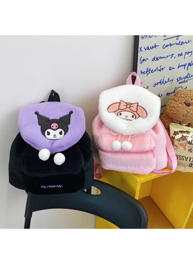 Japanese Style Cute Embroidered Kulomi Plush Backpack Students Large Capacity Backpack Soft Girl Schoolbag Ins-Color:Black-Height:29*27 - Image 1