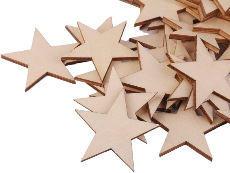 klarako Wooden MDF Shape Hearts Stars CUT WOODEN Craft Embellishments Decor  25pcs 50mm - Image 4