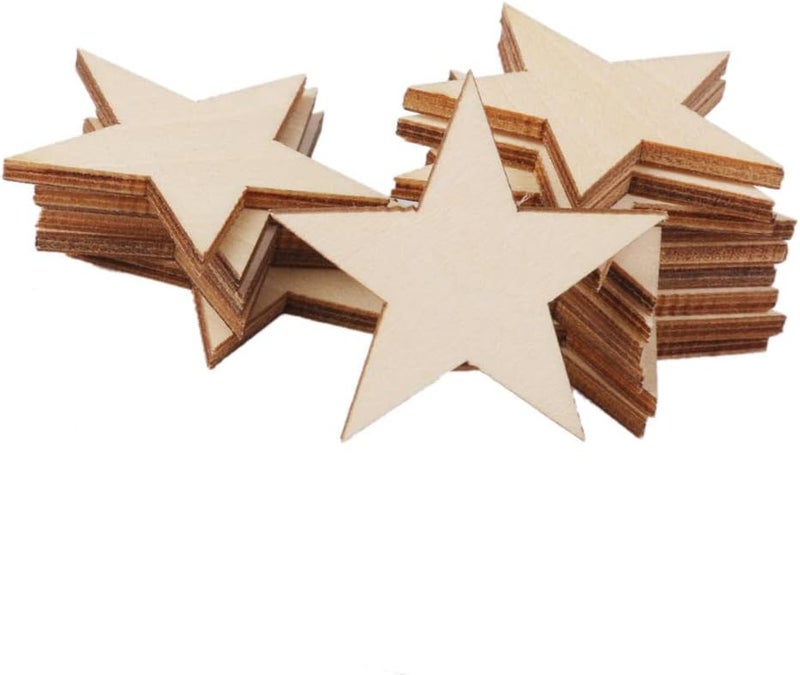 klarako Wooden MDF Shape Hearts Stars CUT WOODEN Craft Embellishments Decor  25pcs 50mm - Image 2