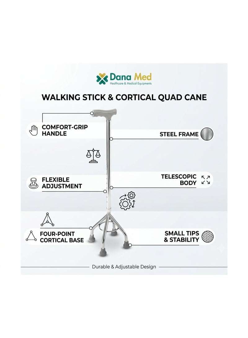 DAYANG Walking Stick | DANAMED Adjustable Four Foot Walking Cane with Small Tips | Quad Cane for Stability & Balance - Image 2