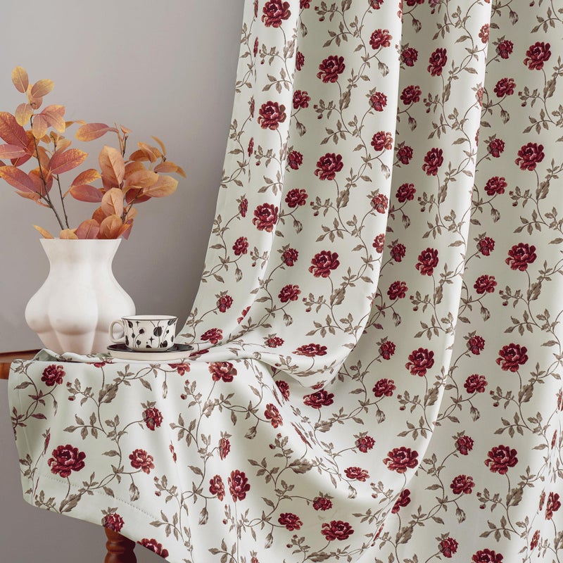 Beauoop Floral 100% Blackout Curtains 84 Inches Long 2 Panels for Bedroom Living Room Red Brown on Beige Vintage Rose Flower Patterned Room Darkening Thermal Soundproof Grommet Window Drapes, 52X84 - Image 5