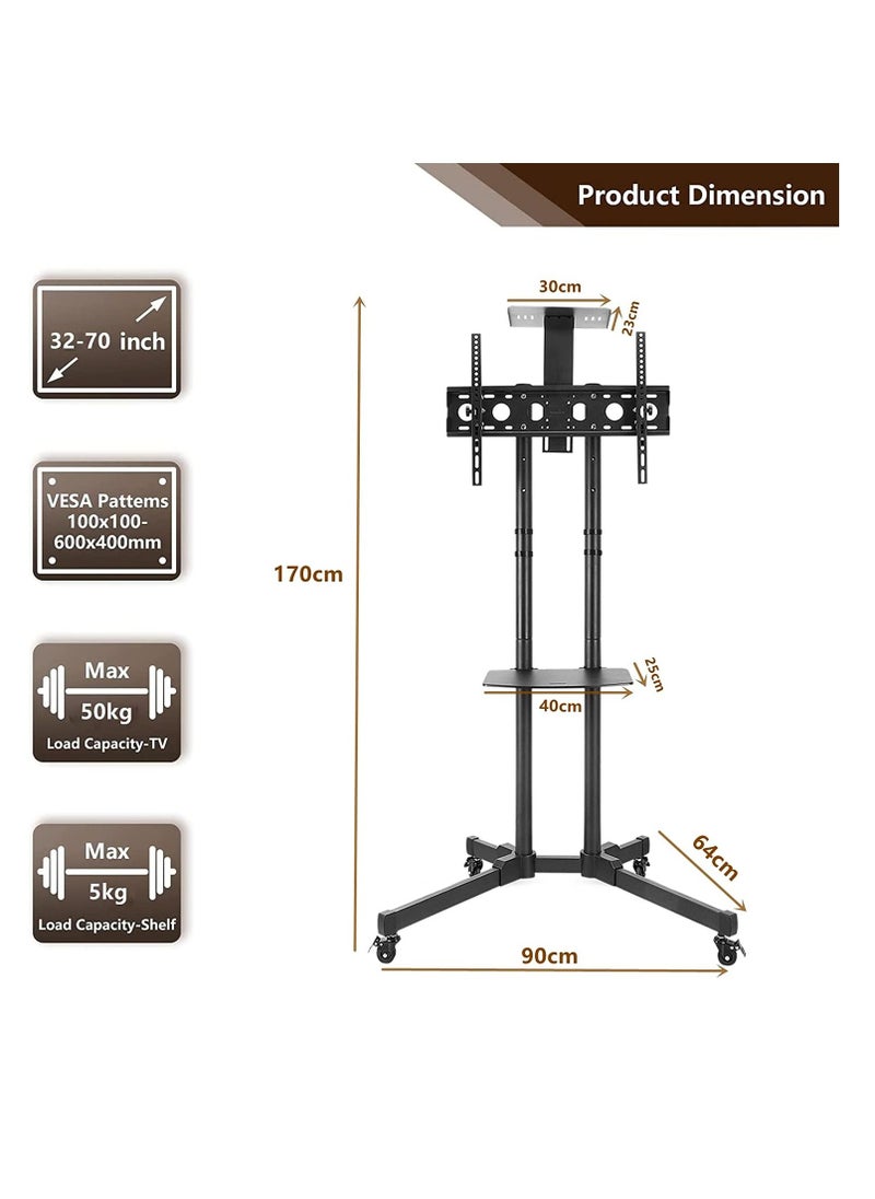 HuHa - Mobile TV Stand with Lockable Wheels Adjustable Rolling TV Cart TV Floor Bracket for 32 70 Inch LCD LED Plasma Flat Curved Screen TV Trolley with AV Shelf Holds up 50kg Max VESA - Image 1