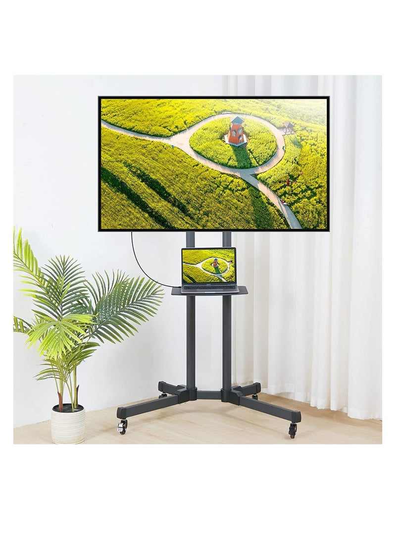 HuHa - Mobile TV Stand with Lockable Wheels Adjustable Rolling TV Cart TV Floor Bracket for 32 70 Inch LCD LED Plasma Flat Curved Screen TV Trolley with AV Shelf Holds up 50kg Max VESA - Image 1