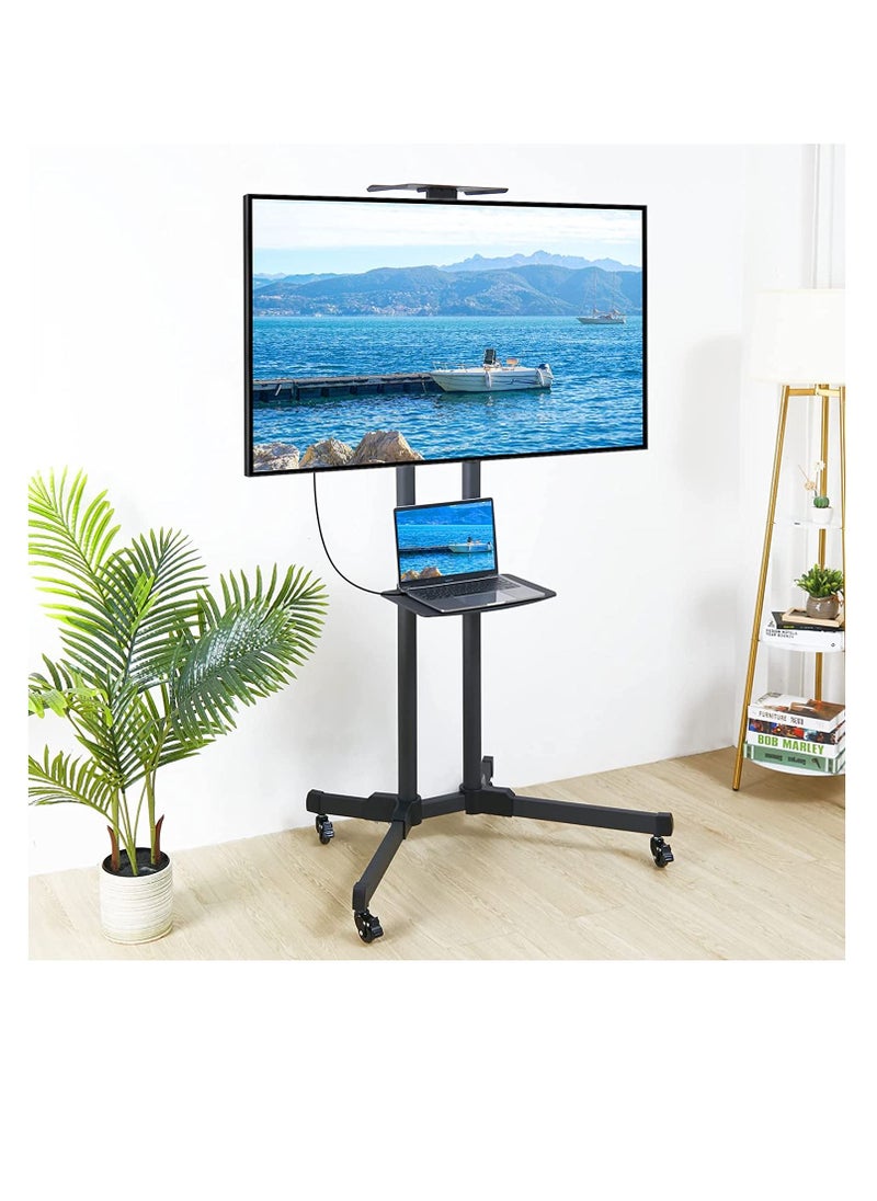 HuHa - Mobile TV Stand with Lockable Wheels Adjustable Rolling TV Cart TV Floor Bracket for 32 70 Inch LCD LED Plasma Flat Curved Screen TV Trolley with AV Shelf Holds up 50kg Max VESA - Image 1