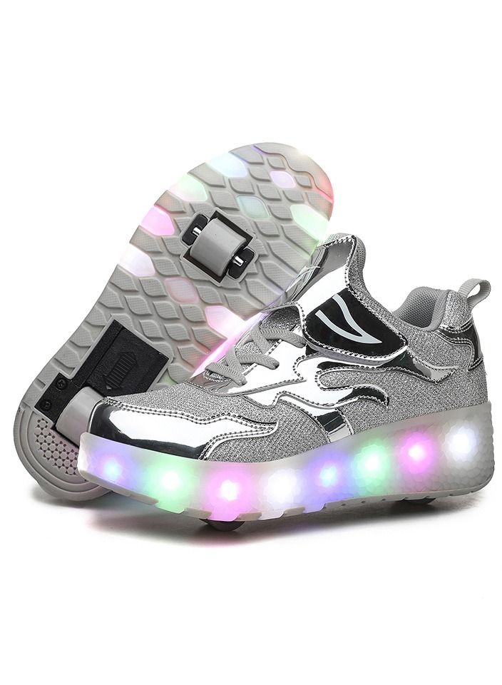 KUYING New Double Wheel Skate Shoe Luminous Pulley Shoes 