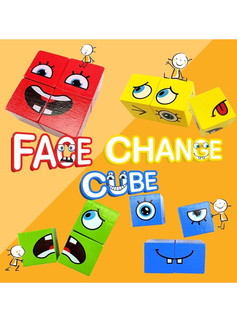 Y&D Puzzle Building Blocks Wooden Face Changing Cube Building Blocks Toy with Bell and Sand Clock Matching Board Games for Kids Expression Change Face Rubik's Cube Blocks Iron Box Children's Match Models Toys Parent-Child Table Games Wooden Challenge Toys - Image 2