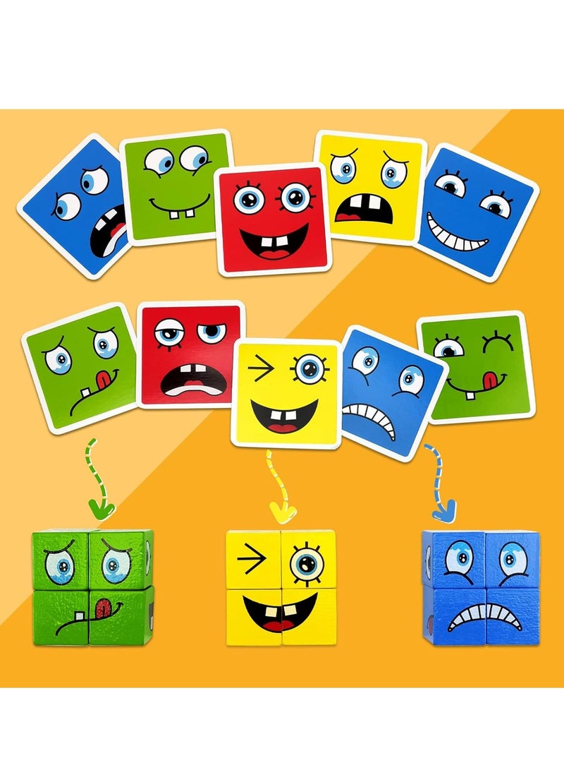 Y&D Puzzle Building Blocks Wooden Face Changing Cube Building Blocks Toy with Bell and Sand Clock Matching Board Games for Kids Expression Change Face Rubik's Cube Blocks Iron Box Children's Match Models Toys Parent-Child Table Games Wooden Challenge Toys - Image 3