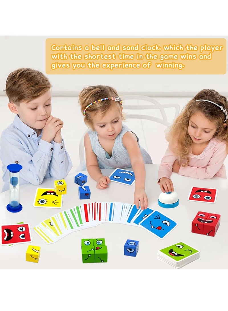 Y&D Puzzle Building Blocks Wooden Face Changing Cube Building Blocks Toy with Bell and Sand Clock Matching Board Games for Kids Expression Change Face Rubik's Cube Blocks Iron Box Children's Match Models Toys Parent-Child Table Games Wooden Challenge Toys - Image 5