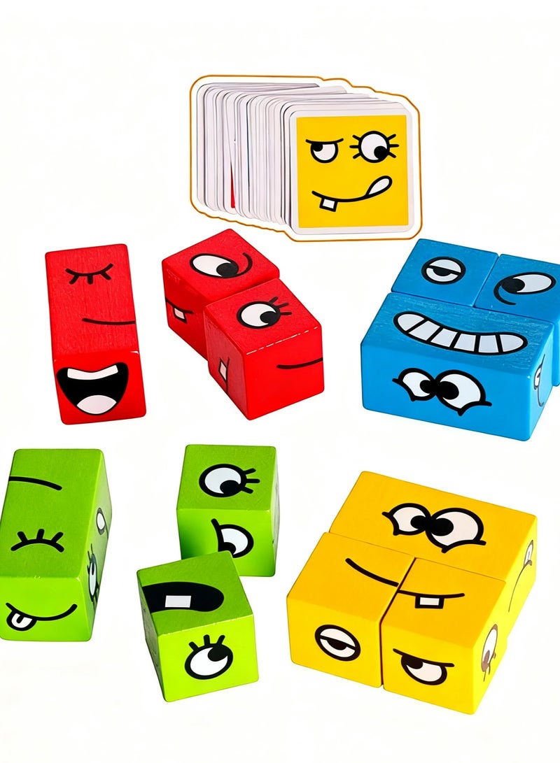 Y&D Puzzle Building Blocks Wooden Face Changing Cube Building Blocks Toy with Bell and Sand Clock Matching Board Games for Kids Expression Change Face Rubik's Cube Blocks Iron Box Children's Match Models Toys Parent-Child Table Games Wooden Challenge Toys - Image 1
