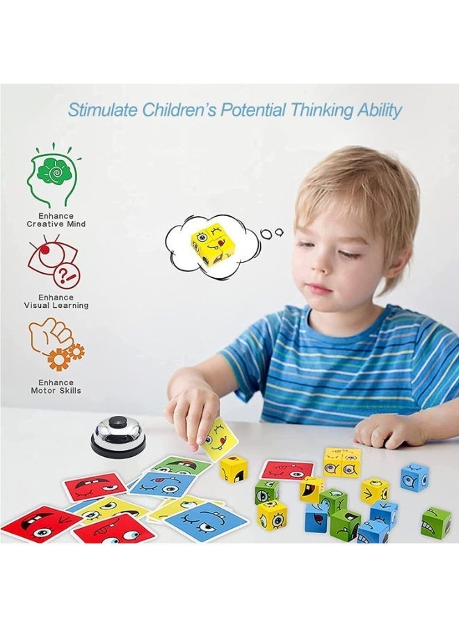 Y&D Expression Puzzle Building Blocks Wooden Face Changing Magic  Cube Building Blocks Toy with Bell and Sand Clock Matching Board Games for Kids Expression Change Face Rubik's Cube Blocks Iron Box Children's Match Models Toys Parent-Child Table Games Wooden Challenge Toys Matching Game Logical Thinking Training Brain Toy Borad Games Educational Montessori Toys for Kids 3 Ages + - Image 2