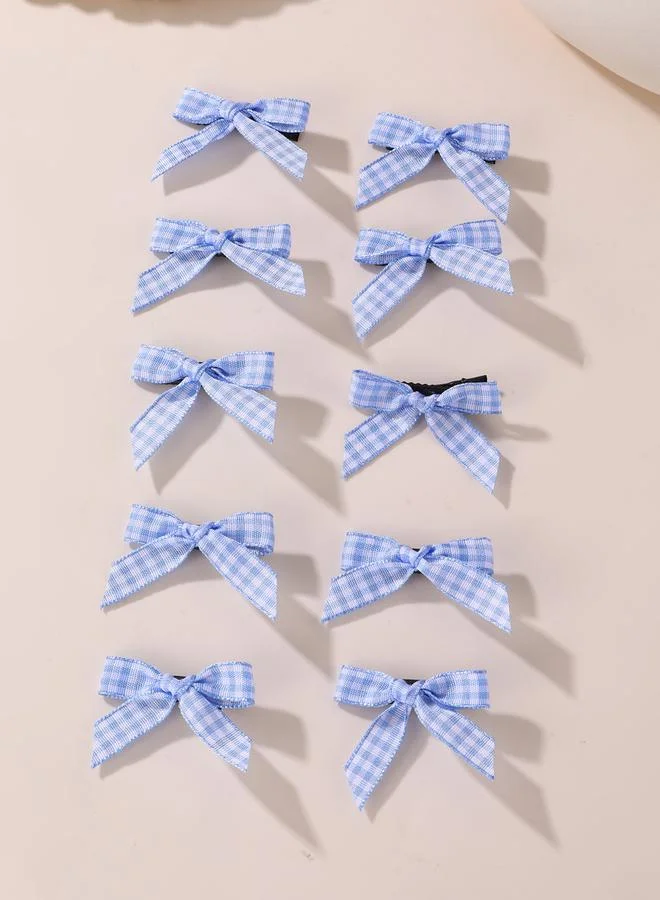 Take Two Pack of 10 - Blue Gingham Bow Hair Clips