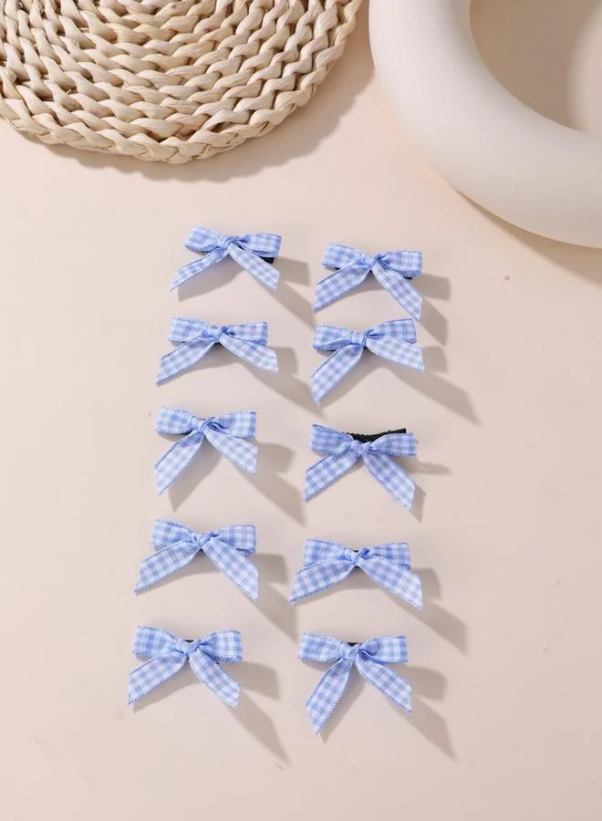 Take Two Pack of 10 - Blue Gingham Bow Hair Clips