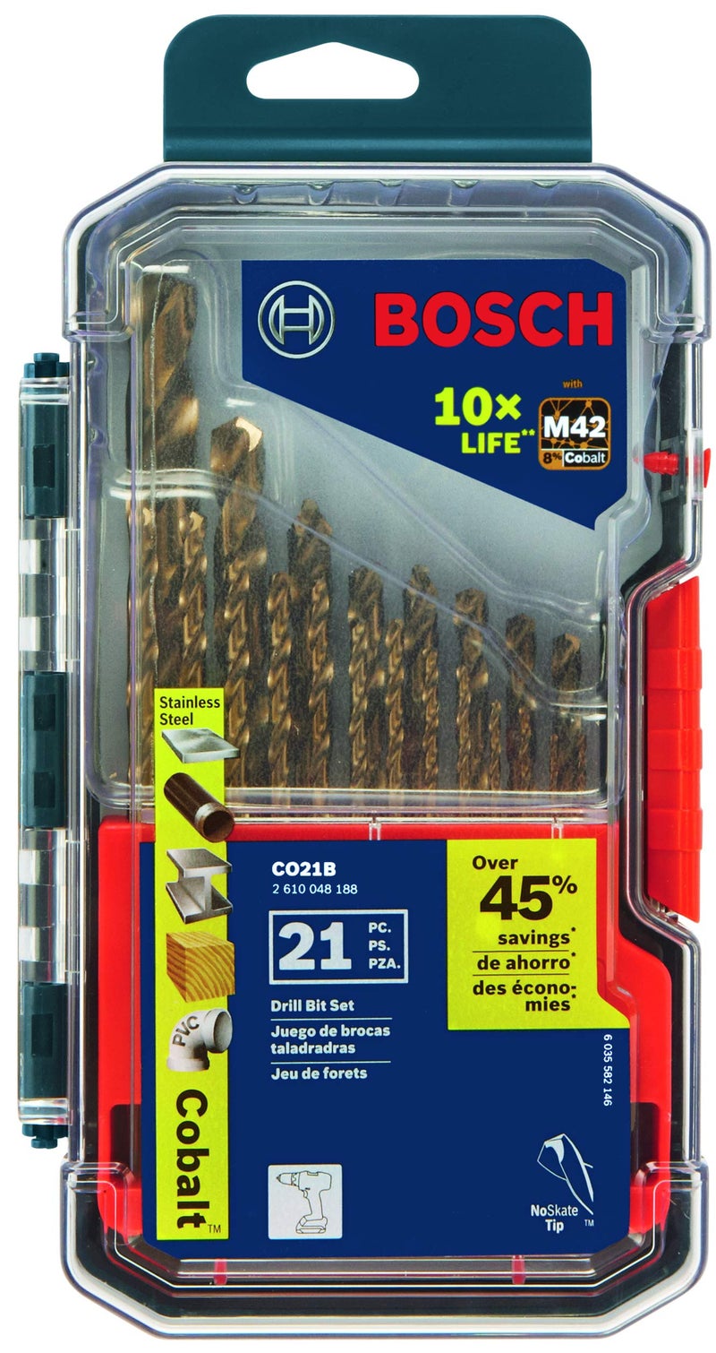 Bosch Co21B 21-Piece Assorted Set With Included Case Cobalt M42 Metal Drill Bit With Three-Flat Shank For Drilling Applications In Stainless Steel  Cast Iron  Titanium  Light-Gauge Metal  Aluminum - Image 1