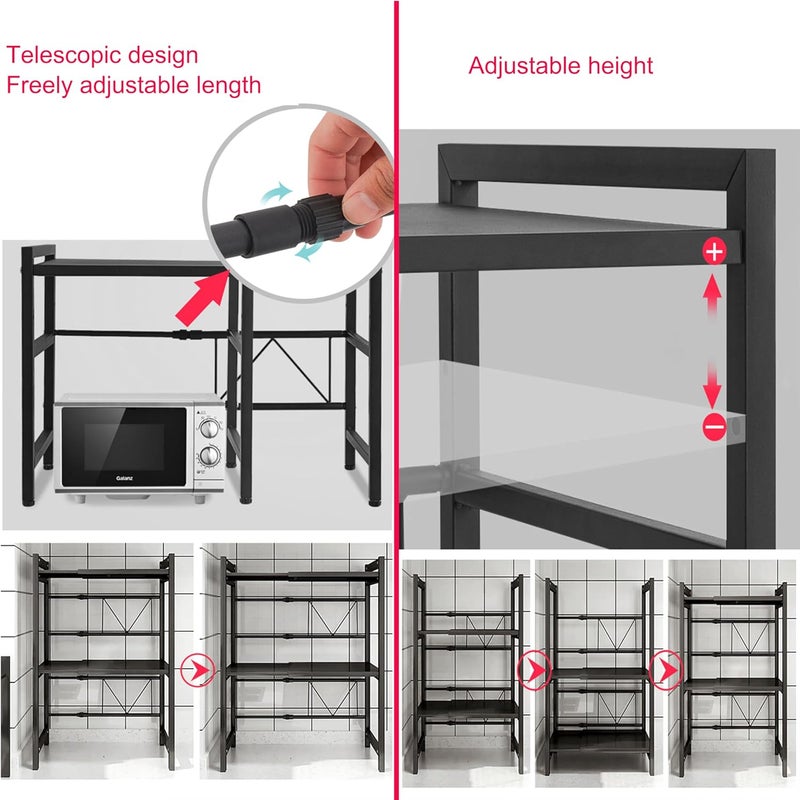 Jorunb Double Rack Oven Microwave Oven Rack Stand Toaster Rack Shelf Expandable Kitchen Counter Top Organizer Adjustable Height Length Heavy Large Capacity Stand with 6 Hook 25Kg/55 lbs Weight(1 Tire) - Image 3