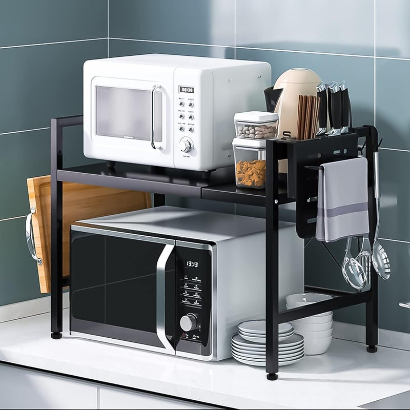 Jorunb Double Rack Oven Microwave Oven Rack Stand Toaster Rack Shelf Expandable Kitchen Counter Top Organizer Adjustable Height Length Heavy Large Capacity Stand with 6 Hook 25Kg/55 lbs Weight(1 Tire) - Image 1