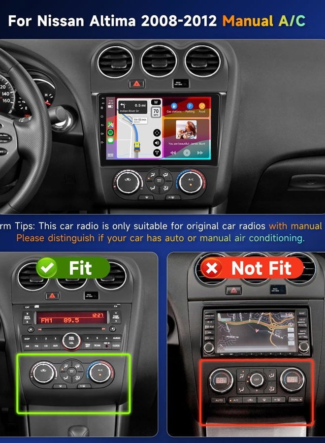 Podofo 【HiFi 16EQ】 2G+64G Car Stereo Radio for Nissan Altima 2008-2012 Manual A/C with Carplay Android Auto MirrorLink,Podofo 9inch 1080P IPS HD IPS Touchscreen Bluetooth RDS FM Radio GPS WiFi Backup Camera - Image 2