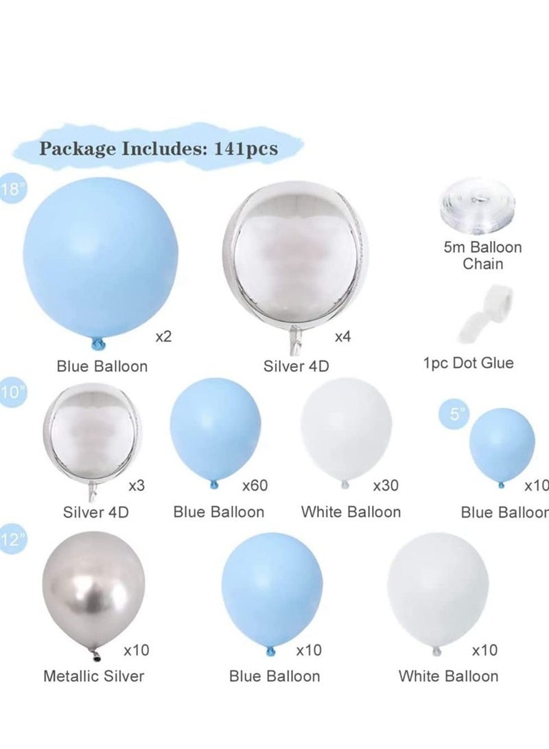 KASTWAVE Blue Balloons Garland Arch Kit KASTWAVE 141Pcs Macaron Blue White Silver Balloon arch kit Decorations Set with Confetti Balloons pack for Boys and Girls Baby Shower,Wedding, Birthday Party Decor - Image 4