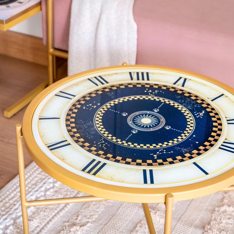 Dorable CelestiLuxe Round Coffee Table for Living Room Small Space Reception Room Apartment Gold Base