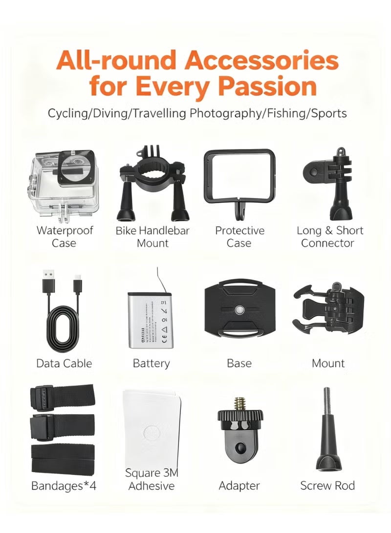 الباندا العملاقة كاميرا رياضية بدقة 5K بمعدل 30 إطارًا في الثانية، وكاميرا أكشن مقاومة للماء بدقة 64 ميجابكسل، مزودة بشاشتين، وتقنية تثبيت الصورة الإلكترونية (EIS)، وزاوية عرض واسعة 130 درجة، ومقاومة للماء حتى عمق 30 مترًا للمغامرات الخارجية. - Image 2